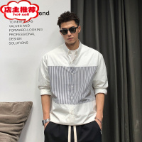 SHANCHAO徐太浪美式拼接条纹衬衫长袖男商务风青年男士休闲衬衣外套潮