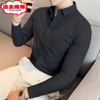 SHANCHAO高级感衬衫男长袖暗门襟免烫无痕衬衣百搭修身潮流纯黑色寸衫