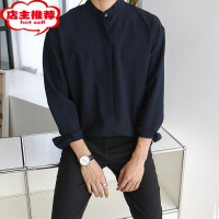 SHANCHAO2022夏季冰丝高级感深蓝色衬衫男长袖很仙的衬衣免烫垂感韩版