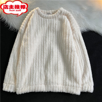 SHANCHAO珊瑚绒卫衣男ins港风宽松百搭圆领上衣日系慵懒毛绒情侣外套