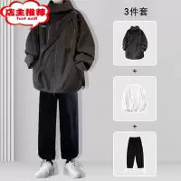 SHANCHAO外套男连帽宽松潮牌工装夹克痞帅男装一套搭配帅气套装