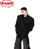 SHANCHAOCulturE原创小众金属柳钉拼接垫肩衬衫男褶皱设计感简约高级开衫