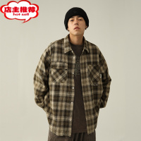 SHANCHAO潮牌宽松格子长袖衬衫外套男衬衣女装上衣