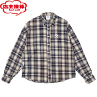 SHANCHAO潮WOO专属 鸽子刺绣格子长袖衬衫男女复古宽松休闲百搭衬衣
