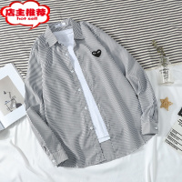 SHANCHAO2021夏季薄款川久衬衫男女情侣条纹长袖外套经典保玲爱心衬衣学生