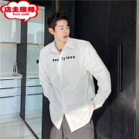 SHANCHAO很仙的衬衫男长袖个性垫肩双层设计感韩版ins网红白衬衣潮