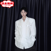 SHANCHAO杨一帆潮牌衬衫男士长袖2023春装新款韩版休闲潮流帅气个性衬衣春