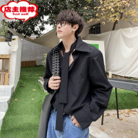 SHANCHAO白色垫肩衬衫男高级感新款潮设计感韩版宽松男士领带衬衣