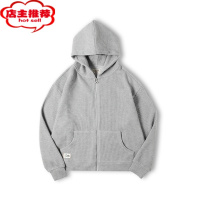 SHANCHAO工装日系复古灰色连帽华夫格卫衣慵懒开衫运动外套针织衫男秋