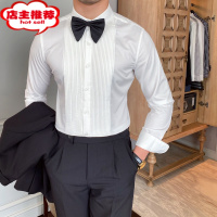 SHANCHAO鹿三先生宴会主持百搭礼服白色长袖衬衫男英伦小资轻奢修身衬衣潮