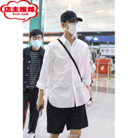 SHANCHAO王凯同款长袖白衬衫男女打底衫内搭纯色简约宽松潮牌夏季开衩寸衫