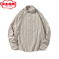 SHANCHAO危机青年男长袖条纹衬衫新款古着衬衣日系少年复古宽松上衣潮