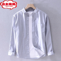 SHANCHAO日系立领牛津纺长袖衬衫男士春季休闲白寸衫青年宽松衬衣