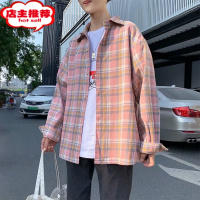 SHANCHAO港风夏季男士衬衫清新文艺格子长袖宽松衬衣男潮牌ins薄外套衬衣