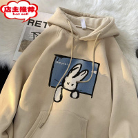SHANCHAO[不]韩版潮流兔子印花连帽卫衣情侣装ins百搭慵懒外套男