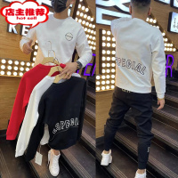 SHANCHAO欧洲站2022秋季新品男士修身潮流字母印花卫衣韩版百搭红色上衣潮