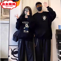 SHANCHAO新款情侣装韩版圆领黑白飞行狗卡通印花大码男士卫衣