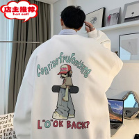 SHANCHAO豪狼美式高街圆领卫衣男潮牌潮流宽松百搭休闲卡通情侣上衣服