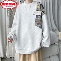 SHANCHAO中国风小熊拼接刺绣卫衣男秋季长袖t恤宽松休闲潮牌无帽外套