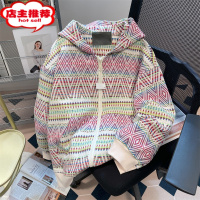 SHANCHAO国潮牌高级感民族风彩色卫衣外套男女宽松chic港味连帽开衫