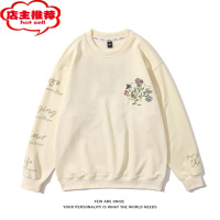 SHANCHAO600g刺绣oversize卫衣男无帽潮牌情侣无性别圆领美式硬挺