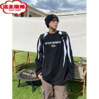 SHANCHAO尾郎的店高街vibe美式亚比风卫衣男宽松长袖t恤ins潮拼接上衣情侣