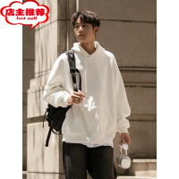 SHANCHAO款400克纯色连帽套头卫衣外套男 宽松潮牌白色带帽衫