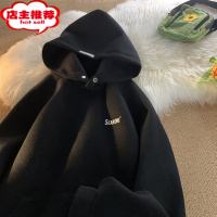 SHANCHAO美式复古牛油果绿字母刺绣连帽卫衣男款潮牌oversize外套