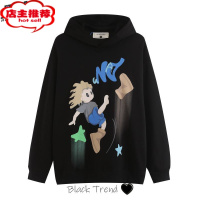 SHANCHAO美式潮牌高级早新款连帽卫衣卡通动漫人物Q版可爱印花宽松男