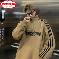 SHANCHAO美式复古半拉链卫衣款条纹高街男潮外套oversize立领上衣