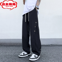 SHANCHAO美式机能风排扣冲锋裤男生夏季薄款宽松休闲直筒高街工装裤子潮牌