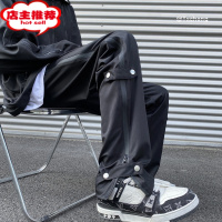 SHANCHAO冲锋裤男款秋季美式高街户外机能风宽松直筒裤子排扣拖地休闲长裤