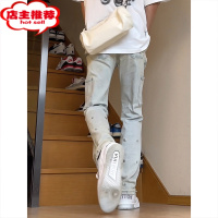 SHANCHAO美式高街黄泥工装牛仔裤男cleanfit修身微喇直筒水泥色裤子夏薄款