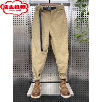 SHANCHAO潮牌拼接腰带设计休闲裤男2023新款小脚哈伦裤网红同款工装裤
