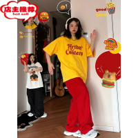 SHANCHAO酒红色多巴胺穿搭彩色裤子男款秋季美式复古牛仔裤高个子直筒长裤