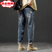 SHANCHAO复古牛仔裤男士美式潮牌直筒宽松2023新款大码工装夏季长裤子