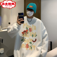 SHANCHAO玫瑰国潮无帽卫衣男美式高街oversize潮牌七夕情侣装中山