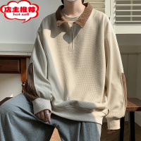 SHANCHAO美式复古拼色半拉链Polo衫男秋季日系cityboy卫衣青少年情侣外套