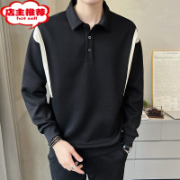SHANCHAO美式休闲复古男士拼色V领polo衫卫衣宽松套头百搭翻领上衣男春装