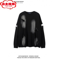 SHANCHAOvintage破洞潮牌长袖原创高街男女宽松嘻哈街头T恤学生痞帅薄卫衣