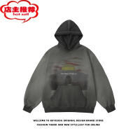 SHANCHAOKKyesiou潮牌西海岸日落做旧印花连帽卫衣男款女美式复古情侣外套