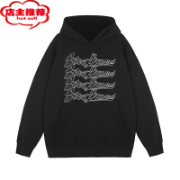 SHANCHAOSOS美式复古镂空字体串标连帽卫衣男女同款宽松休闲潮情侣上衣