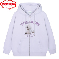 SHANCHAOLKSTORE 2023新款小狗印花拉链帽衫男女潮牌连帽卫衣加绒