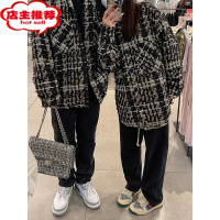 SHANCHAOins国潮复古粗格纹编织小香风宽松外套男 秋季休闲百搭情侣款夹克