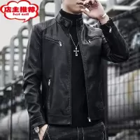 SHANCHAO皮衣男士2023新款潮牌皮夹克外套立领防风机车衣服男装