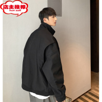 SHANCHAO飞行员行政夹克年轻厅局风立领无帽美式外套男款黑色