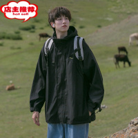 SHANCHAO外套男款机能连帽户外夹克潮牌黑色武士宽松工装上衣服
