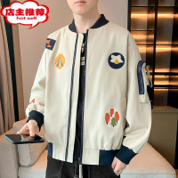 SHANCHAO外套男士2023新款潮牌徽章工装夹克宽松飞行员棒球衣服男装