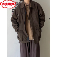 SHANCHAOB东日系男装复古工装翻领多口袋宽松夹克拉链休闲中性外套男
