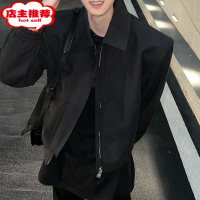 SHANCHAO痞帅高级感cleanfit外套男美式短款黑色棒球服垫肩飞行员夹克
